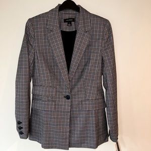 Halogen mini plaid blazer, suit jacket, grey and pink, size XS, NWT